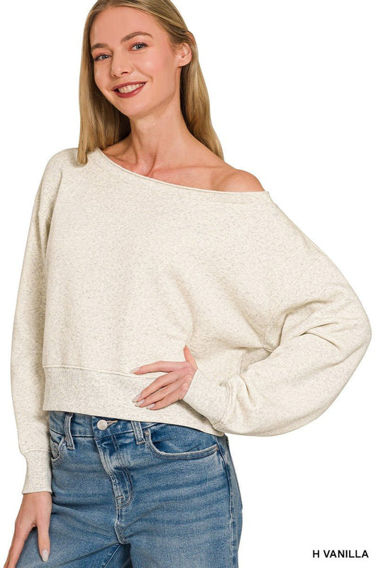 Zenana Fleece Boat - neck Sweatshirt - Bitsy Gypsy Boutique