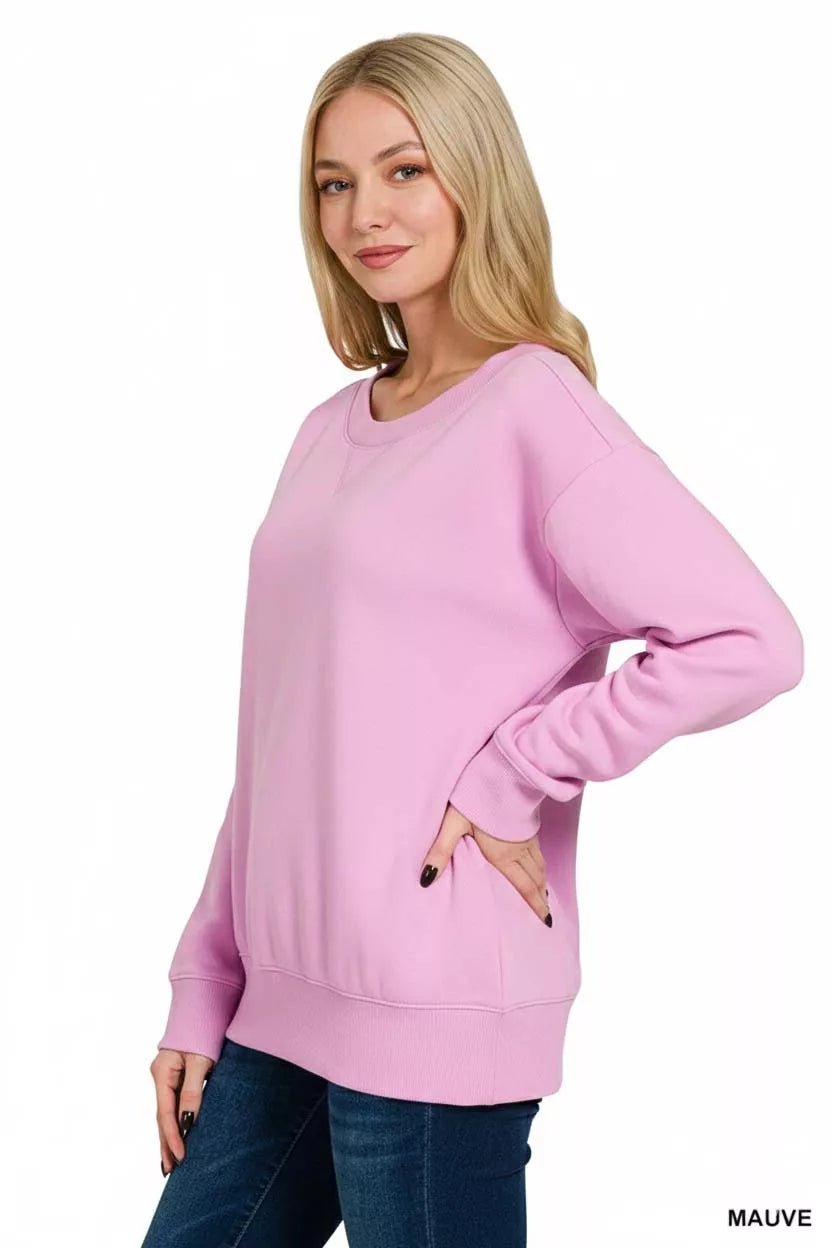 Zenana Fleece Boat Neck Sweatshirt - Bitsy Gypsy Boutique