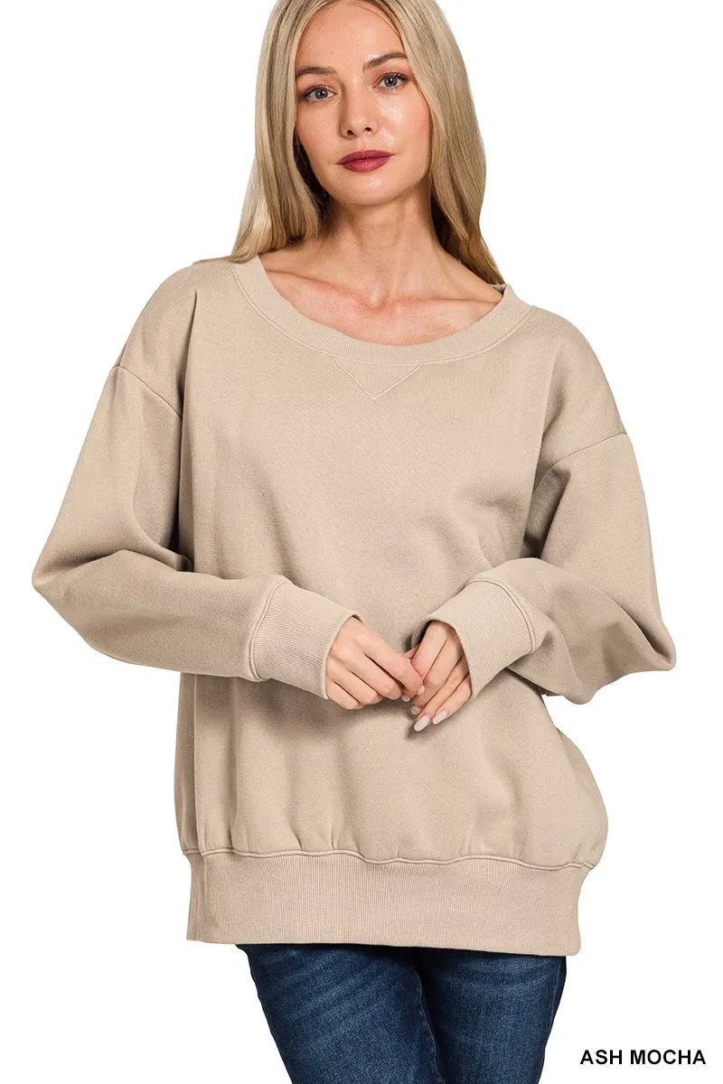 Zenana Fleece Boat Neck Sweatshirt - Bitsy Gypsy Boutique