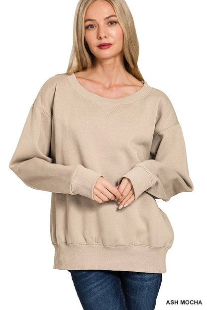 Zenana Fleece Boat Neck Sweatshirt - Bitsy Gypsy Boutique