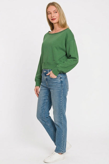 Zenana Fleece Boat - neck Sweatshirt - Bitsy Gypsy Boutique