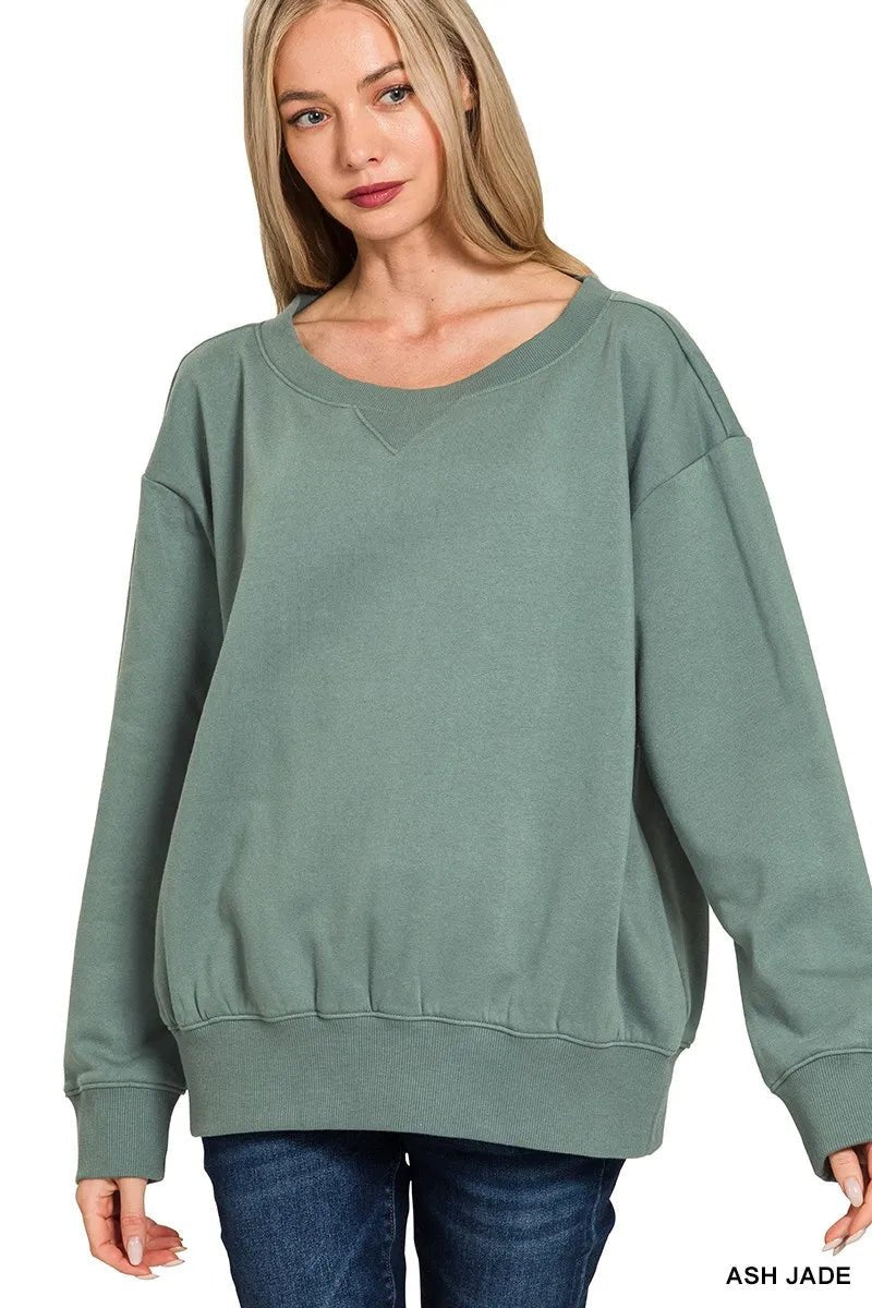 Zenana Fleece Boat Neck Sweatshirt - Bitsy Gypsy Boutique