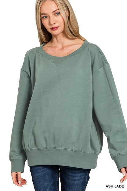 Zenana Fleece Boat Neck Sweatshirt - Bitsy Gypsy Boutique