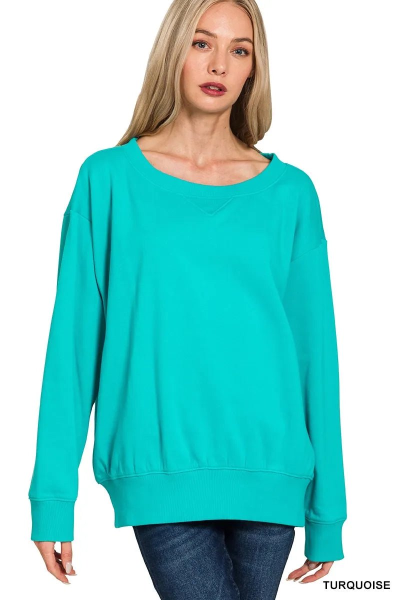 Zenana Fleece Boat Neck Sweatshirt - Bitsy Gypsy Boutique