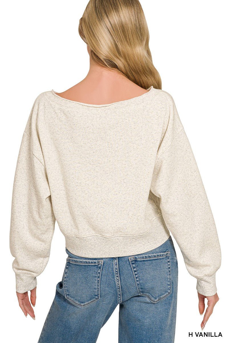 Zenana Fleece Boat - neck Sweatshirt - Bitsy Gypsy Boutique