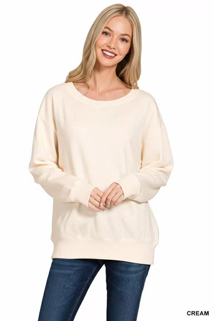 Zenana Fleece Boat Neck Sweatshirt - Bitsy Gypsy Boutique