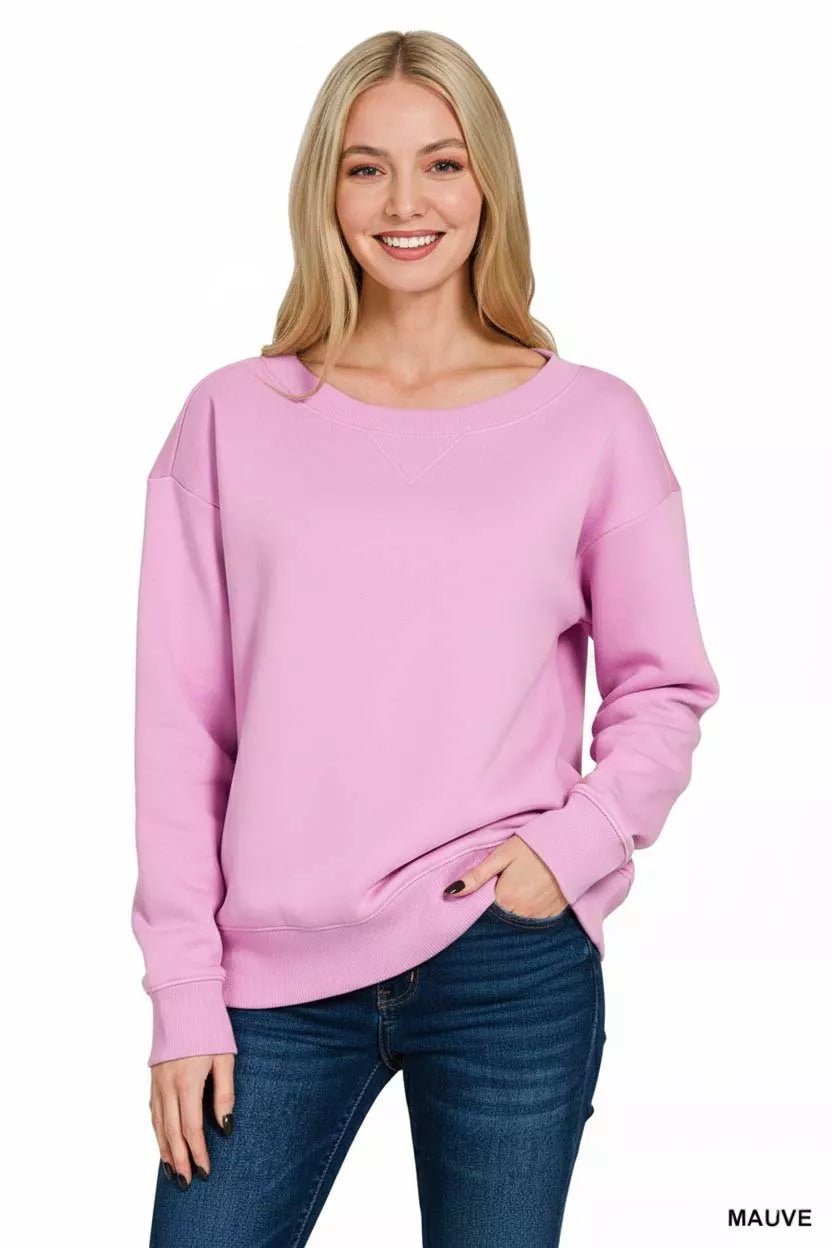 Zenana Fleece Boat Neck Sweatshirt - Bitsy Gypsy Boutique