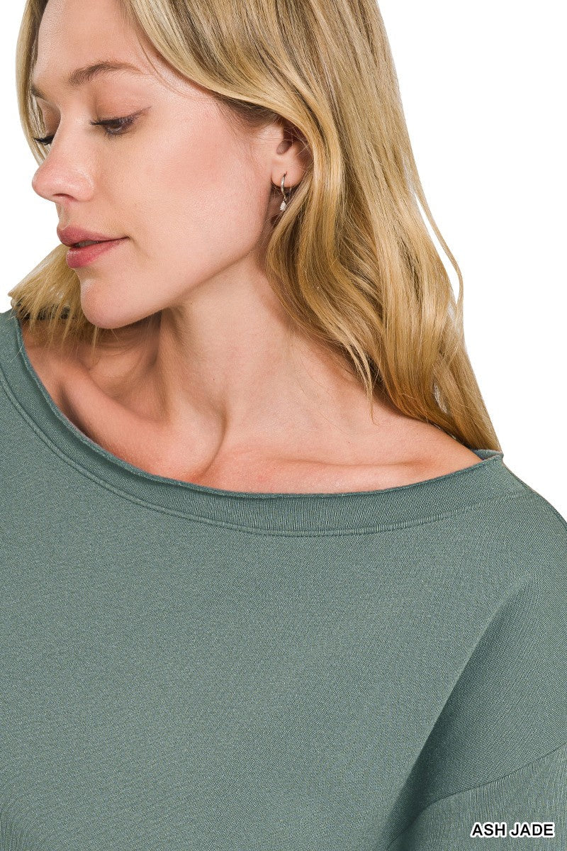 Zenana Fleece Boat - neck Sweatshirt - Bitsy Gypsy Boutique