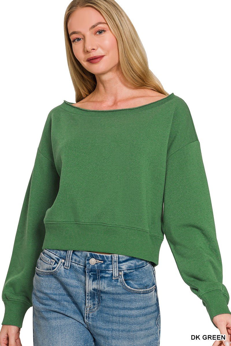 Zenana Fleece Boat - neck Sweatshirt - Bitsy Gypsy Boutique