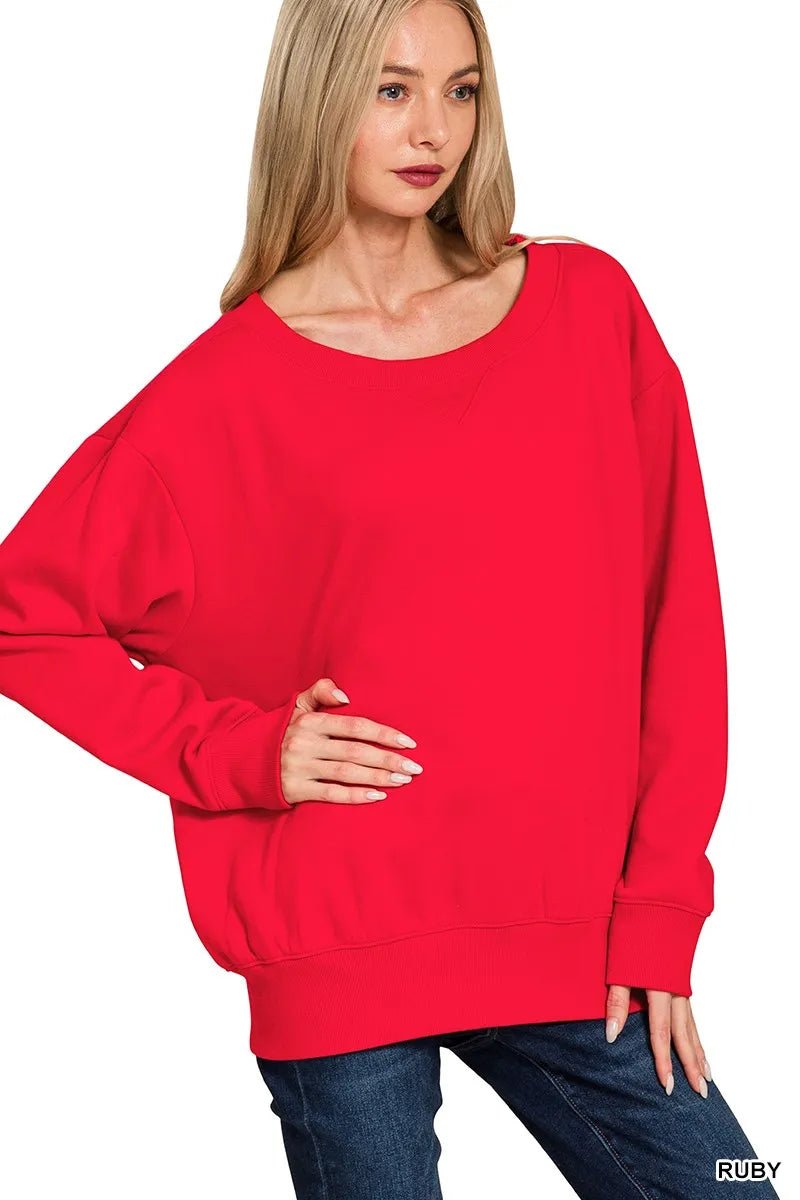 Zenana Fleece Boat Neck Sweatshirt - Bitsy Gypsy Boutique