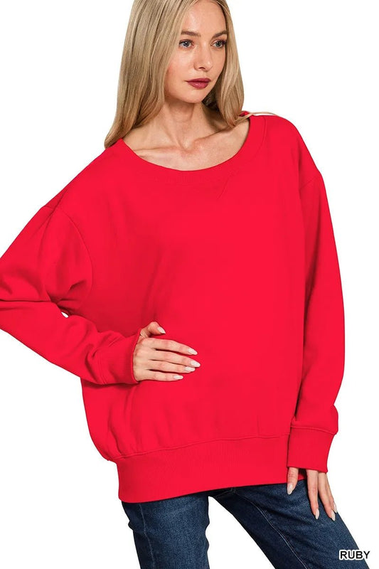 Zenana Fleece Boat Neck Sweatshirt - Bitsy Gypsy Boutique