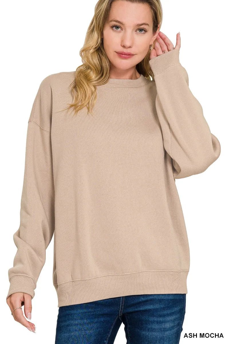Zenana Fleece Crewneck Long Sleeve Sweatshirt - Bitsy Gypsy Boutique