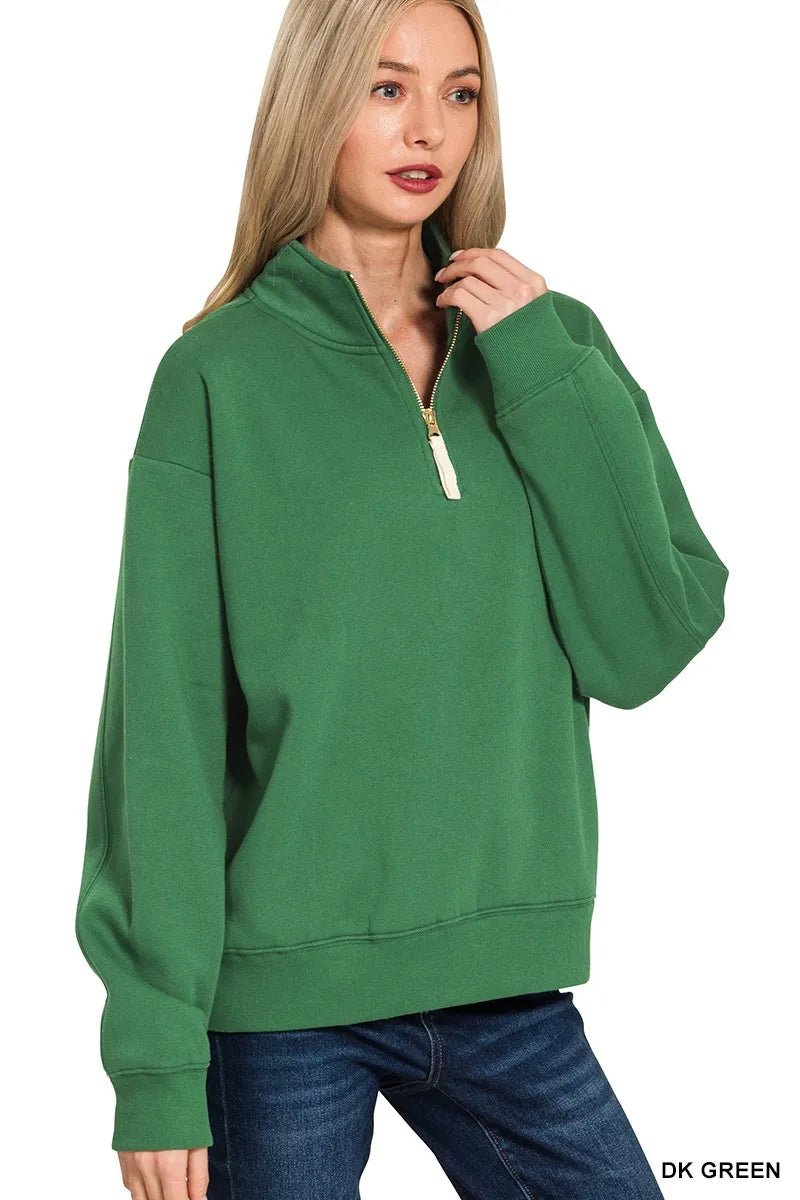 Zenana Fleece Half Zip Sweatshirt - Bitsy Gypsy Boutique