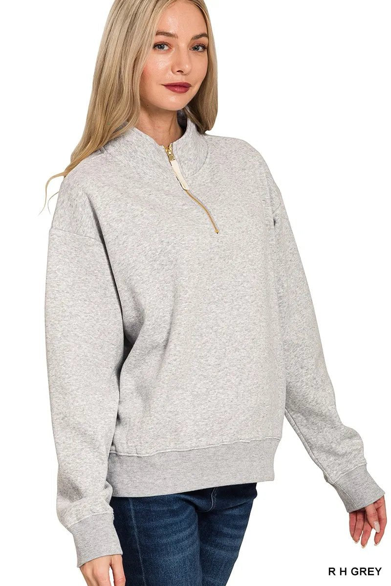 Zenana Fleece Half Zip Sweatshirt - Bitsy Gypsy Boutique