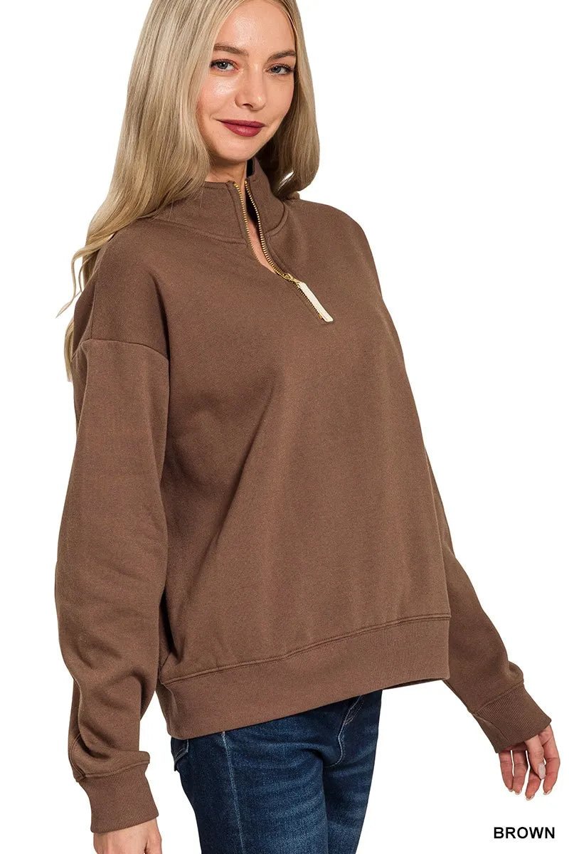 Zenana Fleece Half Zip Sweatshirt - Bitsy Gypsy Boutique