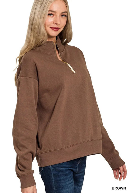 Zenana Fleece Half Zip Sweatshirt - Bitsy Gypsy Boutique