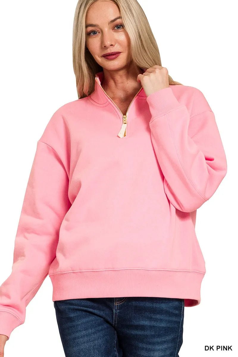 Zenana Fleece Half Zip Sweatshirt - Bitsy Gypsy Boutique