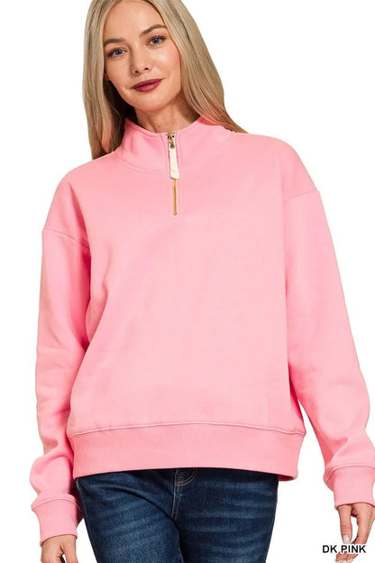 Zenana Fleece Half Zip Sweatshirt - Bitsy Gypsy Boutique