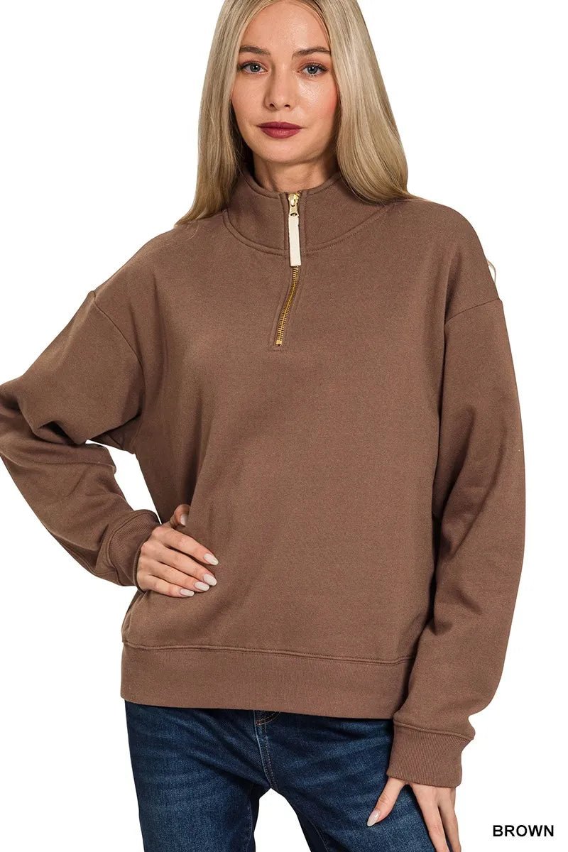 Zenana Fleece Half Zip Sweatshirt - Bitsy Gypsy Boutique