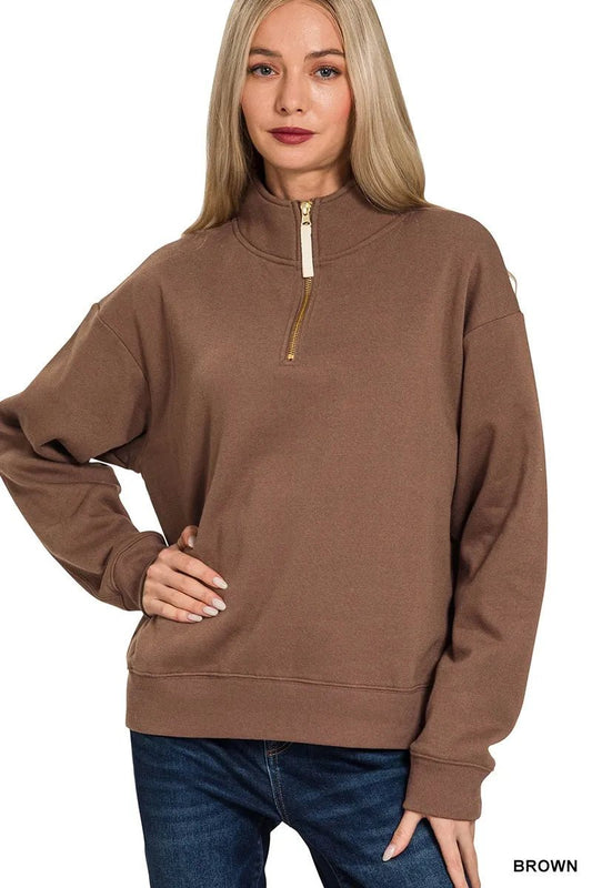 Zenana Fleece Half Zip Sweatshirt - Bitsy Gypsy Boutique