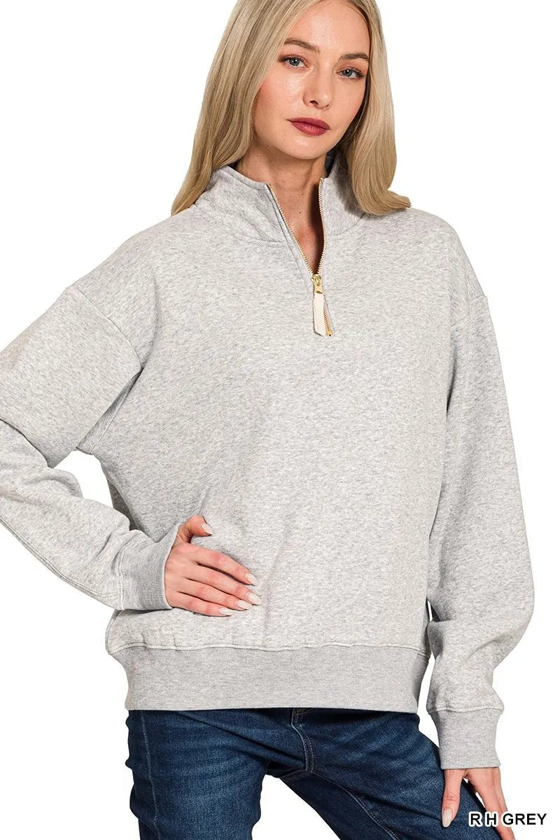 Zenana Fleece Half Zip Sweatshirt - Bitsy Gypsy Boutique