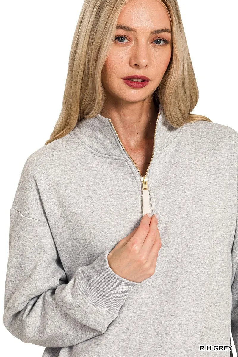 Zenana Fleece Half Zip Sweatshirt - Bitsy Gypsy Boutique