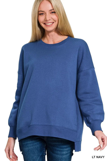 Zenana Fleece Hi - low Boyfriend Sweatshirts with Pockets - Bitsy Gypsy Boutique