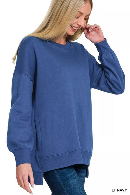 Zenana Fleece Hi - low Boyfriend Sweatshirts with Pockets - Bitsy Gypsy Boutique