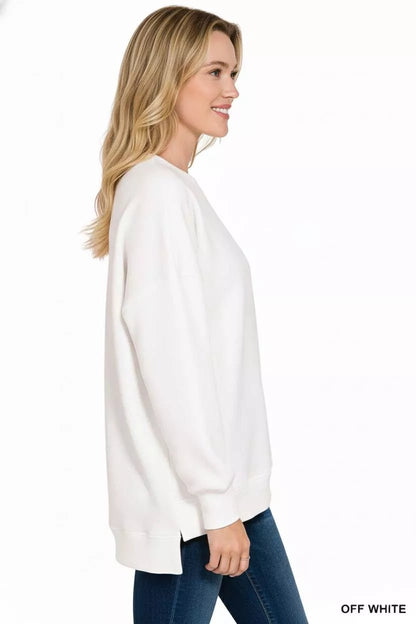 Zenana Fleece Hi - low Boyfriend Sweatshirts with Pockets - Bitsy Gypsy Boutique