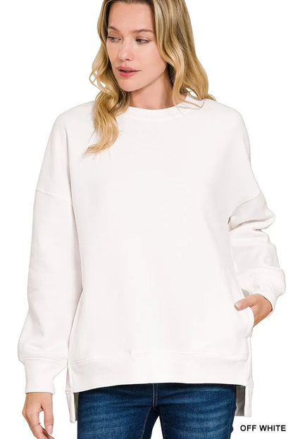 Zenana Fleece Hi - low Boyfriend Sweatshirts with Pockets - Bitsy Gypsy Boutique