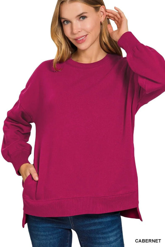 Zenana Fleece Hi - low Boyfriend Sweatshirts with Pockets - Bitsy Gypsy Boutique