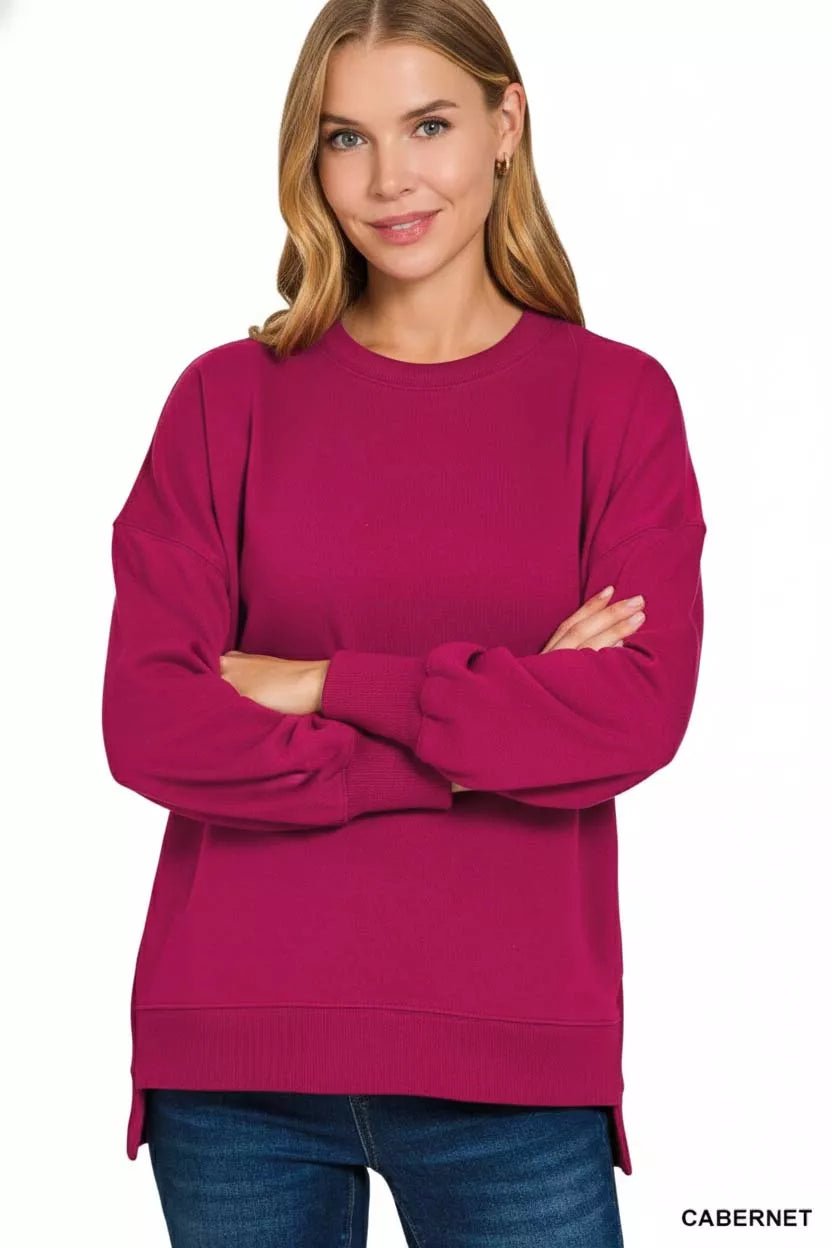 Zenana Fleece Hi - low Boyfriend Sweatshirts with Pockets - Bitsy Gypsy Boutique