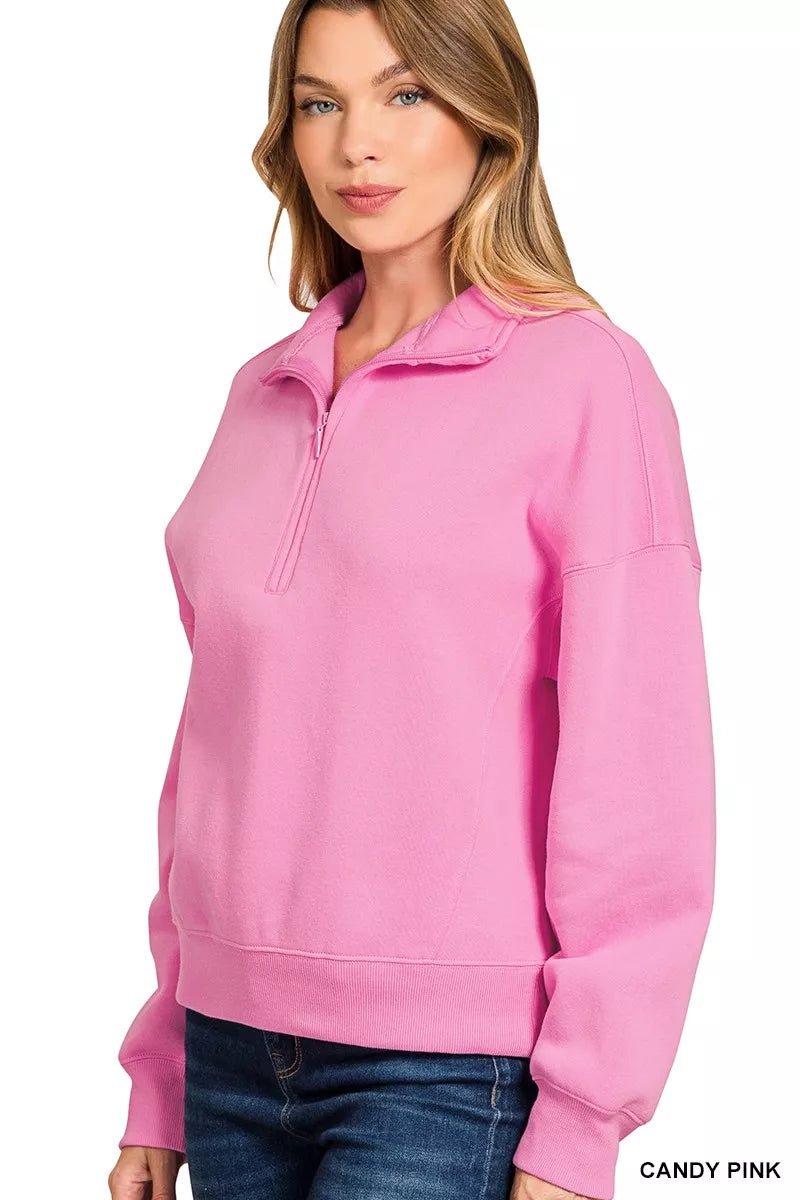 Zenana Fleece High Neck Half Zip Sweatshirt - Bitsy Gypsy Boutique
