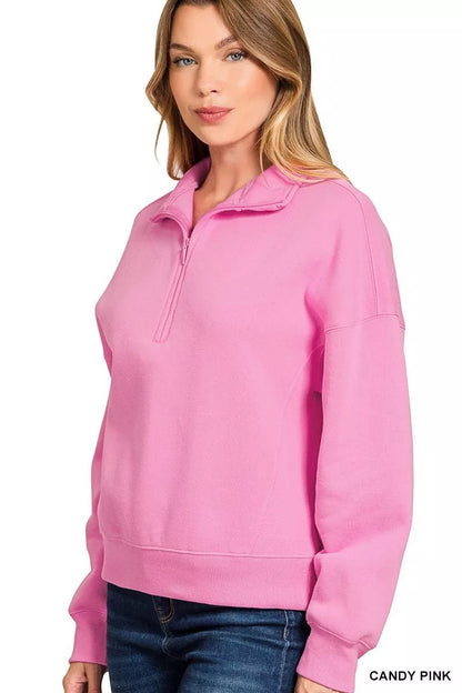 Zenana Fleece High Neck Half Zip Sweatshirt - Bitsy Gypsy Boutique