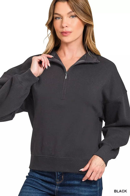 Zenana Fleece High Neck Half Zip Sweatshirt - Bitsy Gypsy Boutique