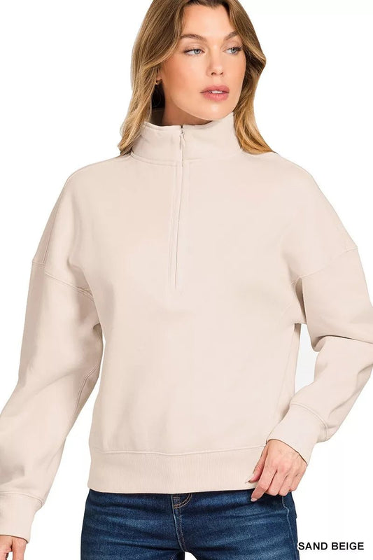 Zenana Fleece High Neck Half Zip Sweatshirt - Bitsy Gypsy Boutique