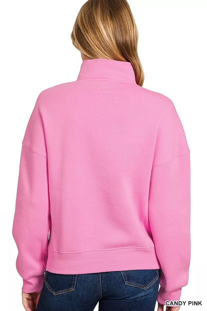 Zenana Fleece High Neck Half Zip Sweatshirt - Bitsy Gypsy Boutique