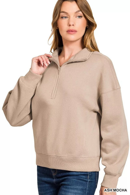 Zenana Fleece High Neck Half Zip Sweatshirt - Bitsy Gypsy Boutique