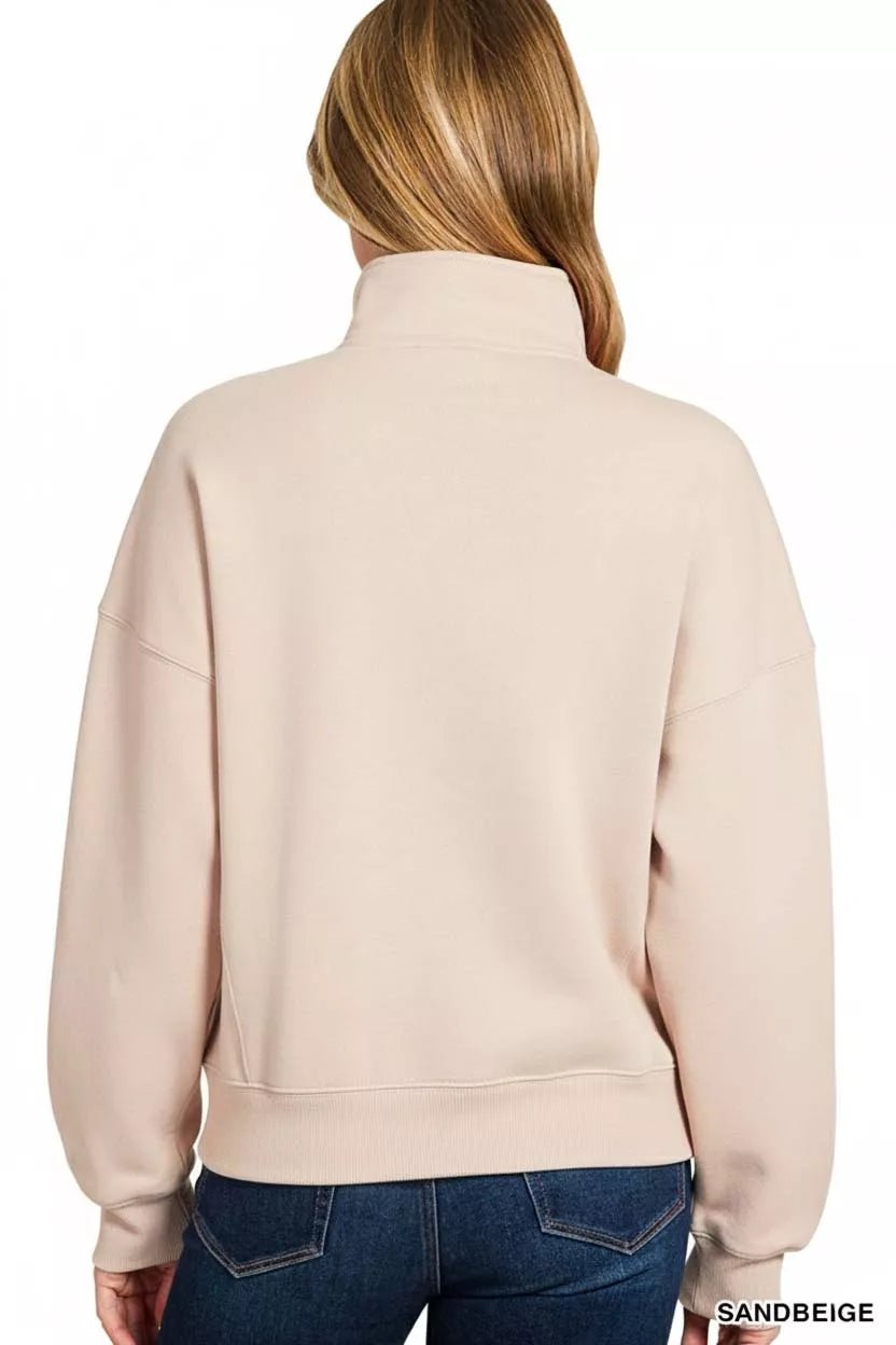 Zenana Fleece High Neck Half Zip Sweatshirt - Bitsy Gypsy Boutique