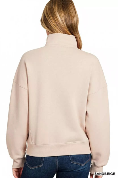 Zenana Fleece High Neck Half Zip Sweatshirt - Bitsy Gypsy Boutique
