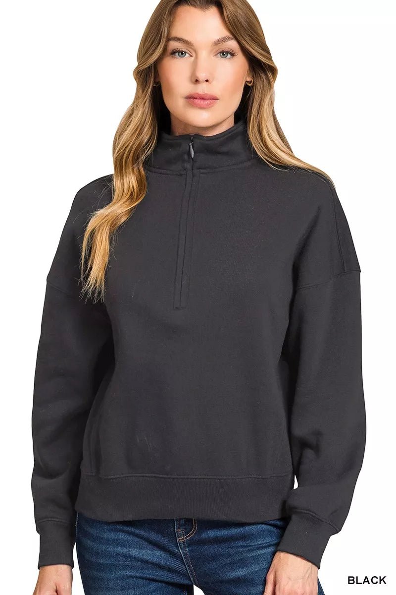 Zenana Fleece High Neck Half Zip Sweatshirt - Bitsy Gypsy Boutique