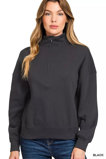 Zenana Fleece High Neck Half Zip Sweatshirt - Bitsy Gypsy Boutique