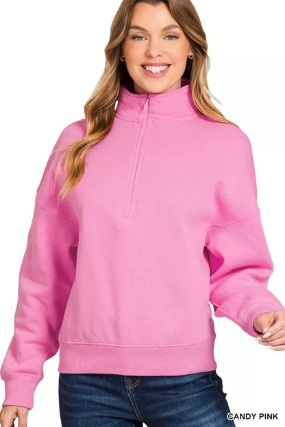 Zenana Fleece High Neck Half Zip Sweatshirt - Bitsy Gypsy Boutique