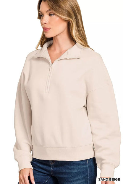 Zenana Fleece High Neck Half Zip Sweatshirt - Bitsy Gypsy Boutique