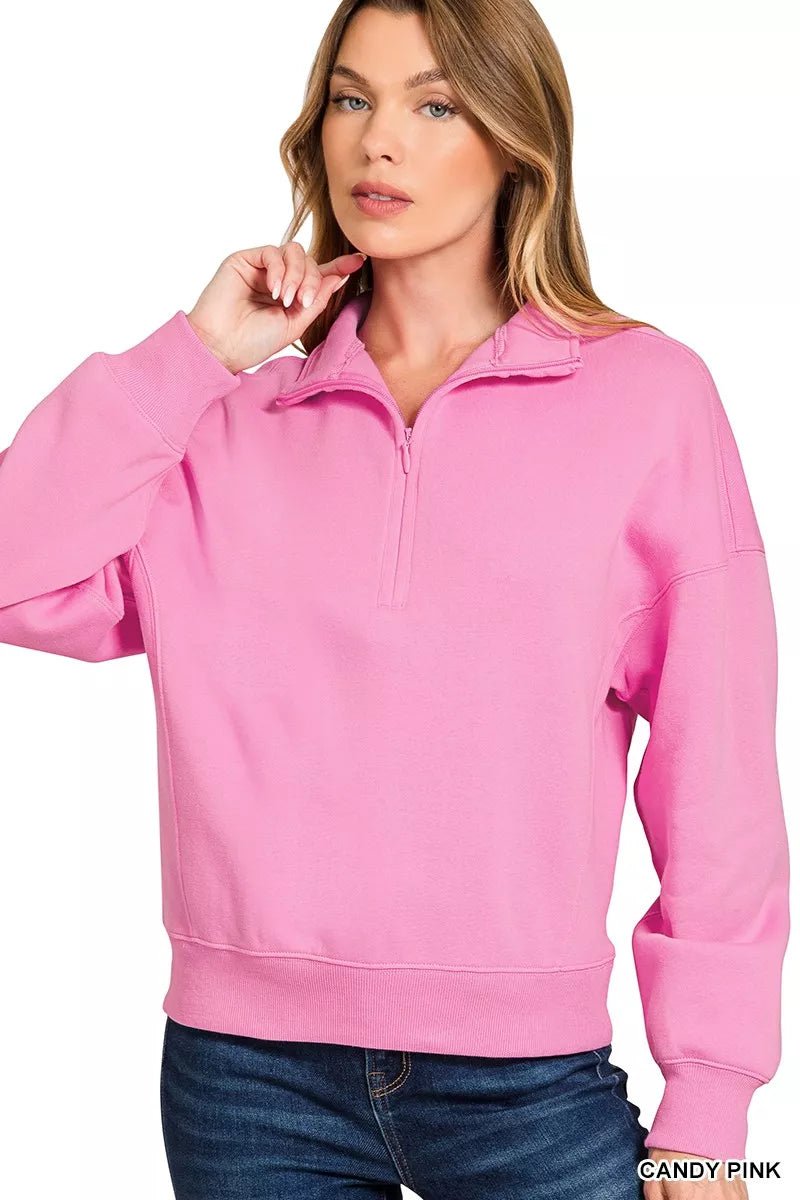 Zenana Fleece High Neck Half Zip Sweatshirt - Bitsy Gypsy Boutique