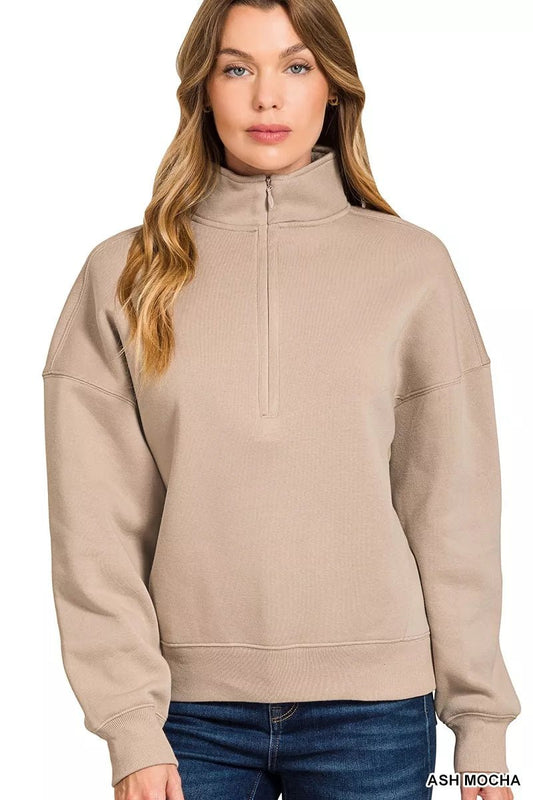 Zenana Fleece High Neck Half Zip Sweatshirt - Bitsy Gypsy Boutique