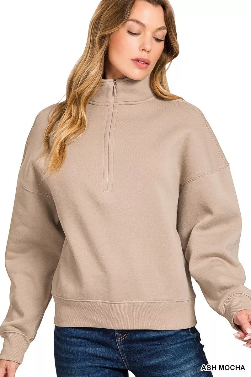 Zenana Fleece High Neck Half Zip Sweatshirt - Bitsy Gypsy Boutique