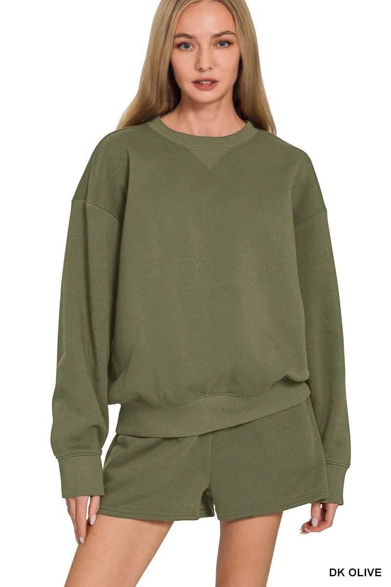 Zenana Fleece Long Sleeve Sweatshirts & Shorts Set - Bitsy Gypsy Boutique
