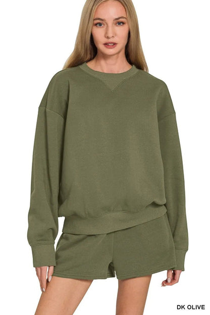 Zenana Fleece Long Sleeve Sweatshirts & Shorts Set - Bitsy Gypsy Boutique