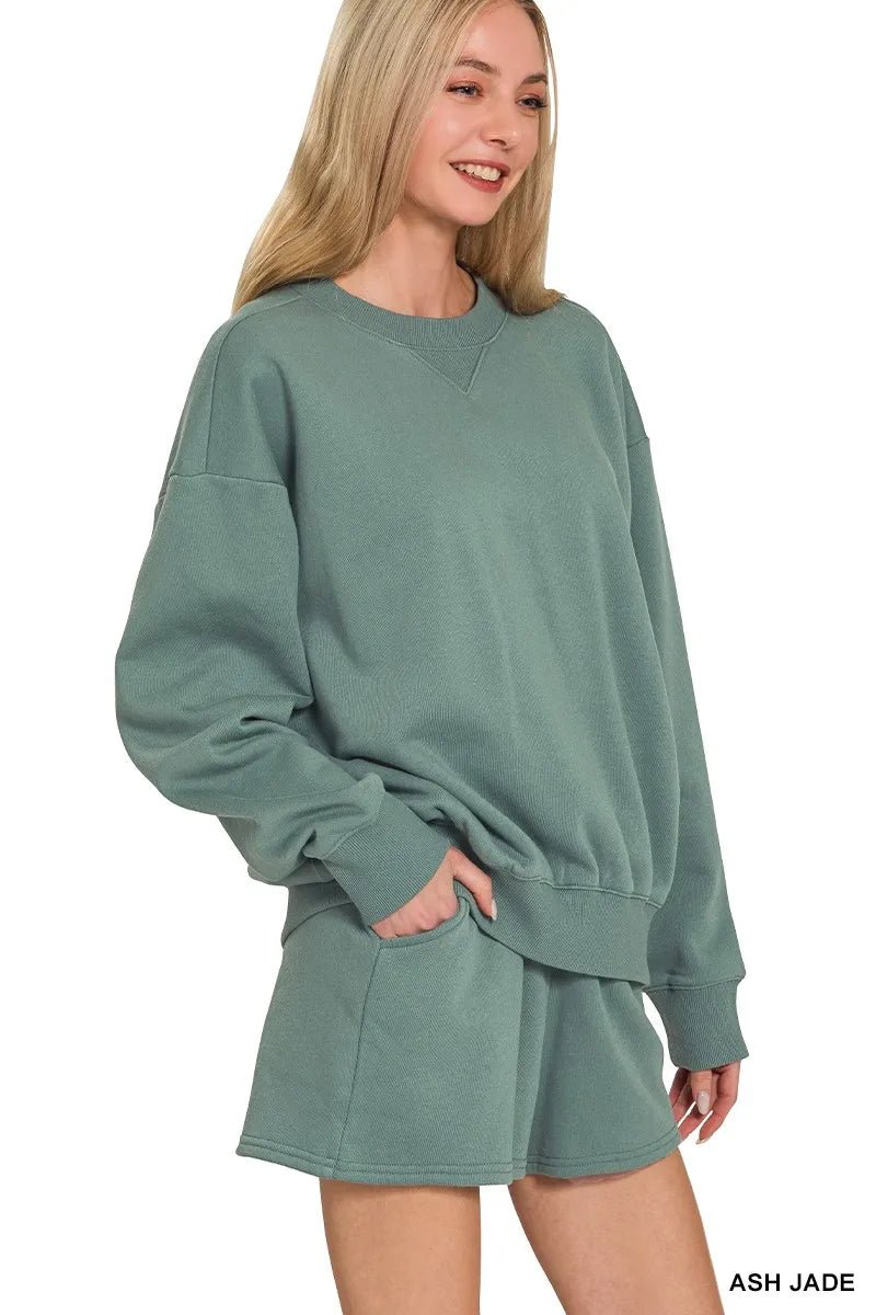 Zenana Fleece Long Sleeve Sweatshirts & Shorts Set - Bitsy Gypsy Boutique